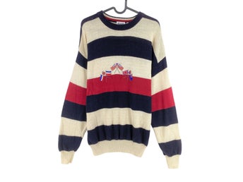 Cosby Vintage Retro 90-tal Carletti Beige Randig Tröja Pullover Storlek S