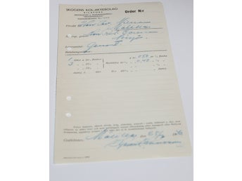 Orderkopia t handlare Målilla 28 juli 1936 från Skogens Kol-Aktiebolag Kilafors