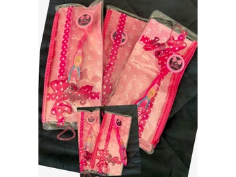 5 st förpackningar Rosa Barbie Tandborste + reseskydd & Pennskrin