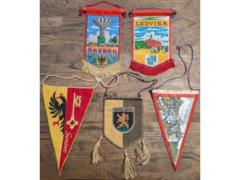 Vintage Stadsvimplar - Örebro, Ludvika, Geneve, Heidelberg, Luxembourg