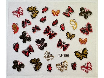 Nail art stickers röd guld metallic symboler olika fjärilar mönster Y2K