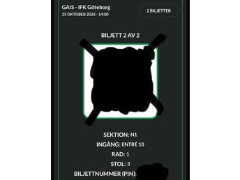 Derbybiljett GAIS - IFK Göteborg Biljett 25 Oktober 2026