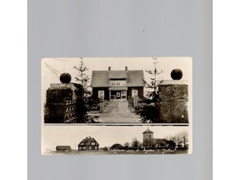 Prästgården skolan å kyrkan i Gestad 2-bilds fotovykort