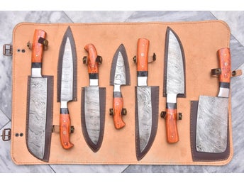 7pcs Handmade Damascus Chef Knife Set with Rosewood Handle&Sheath