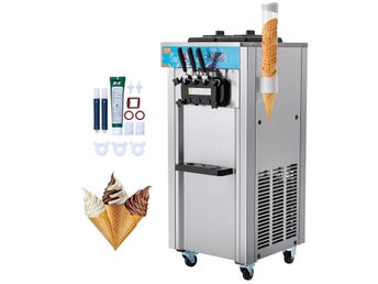 Commercial Ice Cream Machine, 21-31 L/H Yield, 1500W 3-Flavor Freestanding Soft