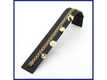 Armband, 18K guld, berlocker, X-länk (vikt 11g, längd 19,5cm)