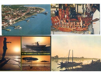 Gambia 7vykort mest 1970tal ett med Disney-frimärke