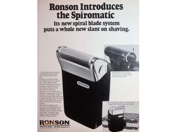 RONSON - SPIROMATIC ELECTRIC RAZOR, REKLAM TIDNINGSANNONS 1977