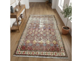 VINTAGE Orientalisk Matta 152x92 cm – Vackert Slitage & Rutmönster