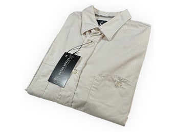 Armani Jeans Skjorta Herr UK Storlek L Beige Enfärgad Långärmad Fickor Knapp