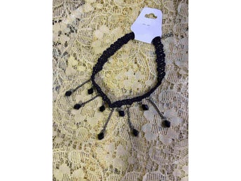 Handgjorda Virka Svart Kristall Spets Tofs Halsband