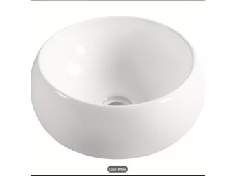 Runt keramiskt handfat 40 cm – vitt bänkmonterat