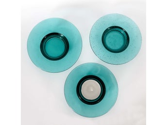 3 ST LJUSFAT FÖR VÄRMELJUS, GRÖN-BLÅ, TEAL, GLAS