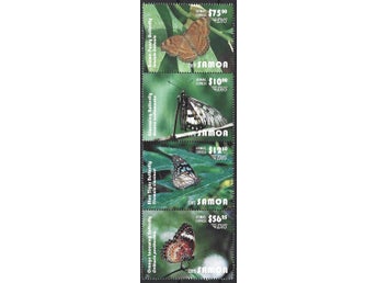 Samoa 2015 Fjärilar insekter 4v i strip. Utan vit kant.