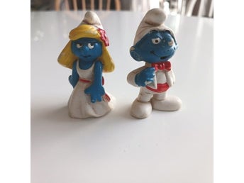 Smurfarna brudpar balpar Schleich peyo 1984-85 smurf i frack klänningssmurfan