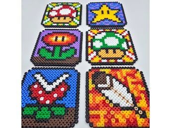 Super Mario glasunderlag pärlplattor - 6-pack
