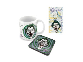 BATMAN THE JOKER HAHAHA MUGG, UNDERLÄGG & NYCKELRING GÅVOSET Merch Merchandise