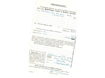 Ordersedel fr Bokförlaget Natur & Kultur t handlare Nelson Målilla 23 april 1937