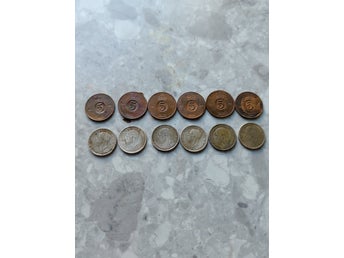 Svenska 1 kronor 6 st.40-tal samt 5 öringar 60-tal