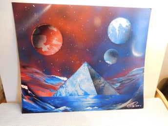 Scify Rymd Konst Spin Art Oljemålning Signerad Future Art New Age Konst 1/1