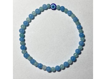 Helt nytt elastiskt armband av akvamarin och amazonit (Evil Eye)