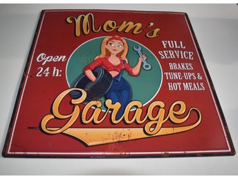 Plåtskylt Mom`s Garage, retro, vintage, 50-tals design.