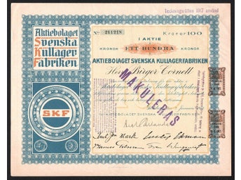 1917 Göteborg: Aktiebolaget Svenska Kullagerfabriken (SKF) - 100 Kronor
