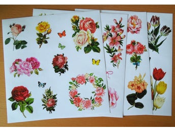 4 ARK STICKERS: BLOMMOR, FJÄRILAR