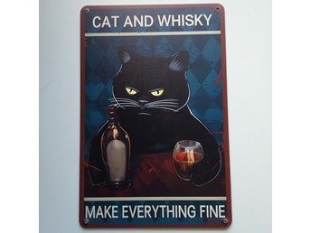 Tavla 20x30cm Svart katt whiskey whisky