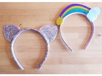Barn hårband med glitter och regnbåge, 2-pack party glitter