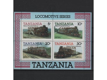 Tanzania 1986 Tanzanska lok tåg övertryck Karibien Kungligt besök 4v i block