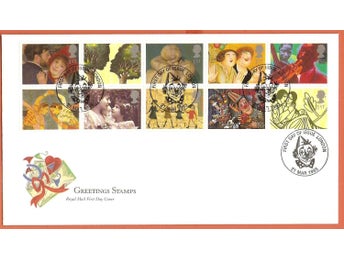 England FDC Hälsningsfrimärken 21.3.1995 vinjett