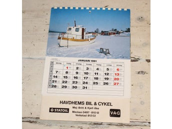 HAVDHEMS BIL & CYKEL , STATOIL , GOTLAND . VÄGGALMANACKA 1991