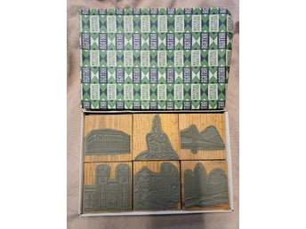 Vintage Portuguese Agatha rubber stamps with original cardboard box