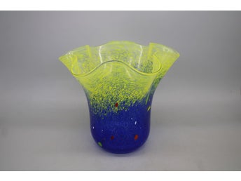 Vacker glasvas i blått och gult , 1900-tal , Vintage