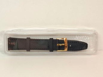 Klockarmband 18 mm svart äkta läder/kalvskinn ,guldfärgat spänne, 2 bandsprintar