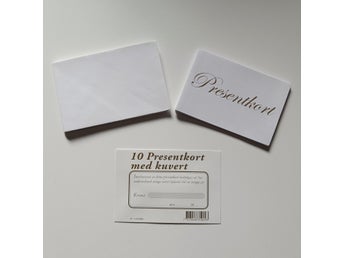 10 st presentkort att skriva själv + 10 kuvert för butik, salong m.m