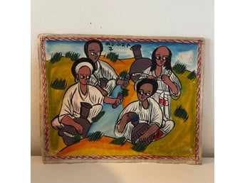 Tavla Etiopisk folkkonst/mission konst, papper på träbaksida/träram, tradition