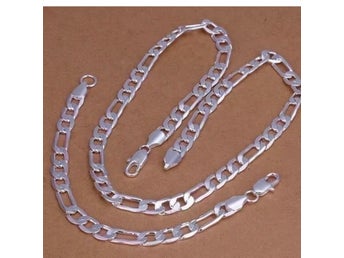Helt Nytt: Halsband, Armband, pläterad med äkta silver 925, 75 cm/20 cm, 4 mm