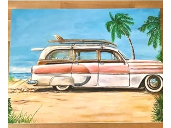 Akrylmålning, Surfday av Daniel Krön 80x60cm ( nostalgi, surf