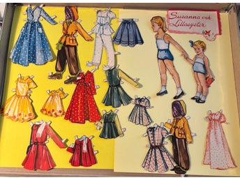 Vintage pappersdocka Susanna och Lillasyster från 50- talet med kläder