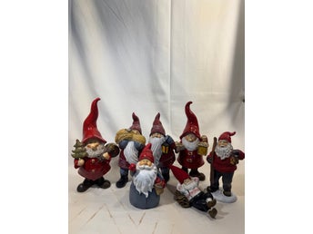 Stort Parti 7 st Söta Tomtar Julpynt Tomte Figurin Retro Jul