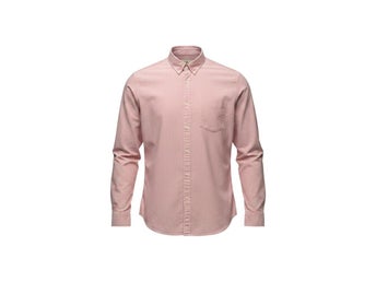 American Eagle Skjorta Herr UK Storlek L Röd Nålstribig Långärmad Broderad Logotyp