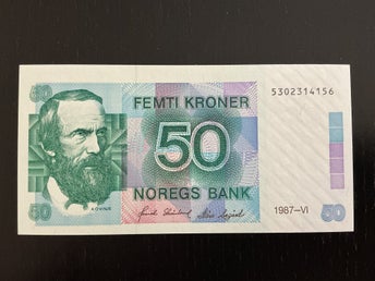 Norway Norge 50 kroner sedel 1987 ovikt/UNC P-42d