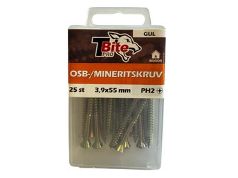 OSB-/Mineritskruv T-Bite Pro 3,9x55 mm Gul 25 st