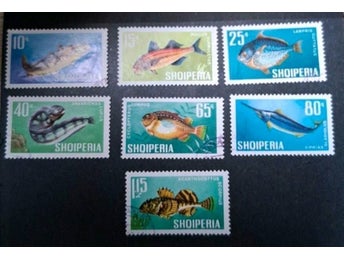 Frimärken Albanien 1967 Fiskset helt makulerat
