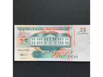 Sedel från Surinam, 25 Gulden 1988 aUNC