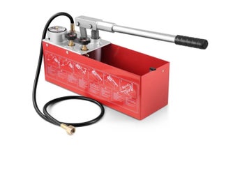 Manuell trycktestpump 25 bar med stor tank och dubbelventil