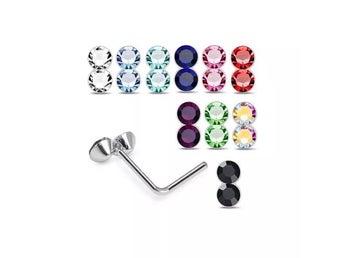 1 st. L-formad Näs piercing i 925 silver med 2x2 mm. nr. 2 Rosa CZ
