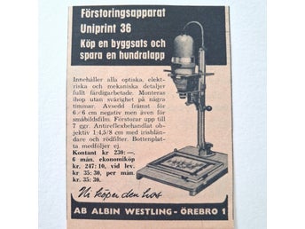 Förstoringsapparat Uniprint 36 Annons År 1955